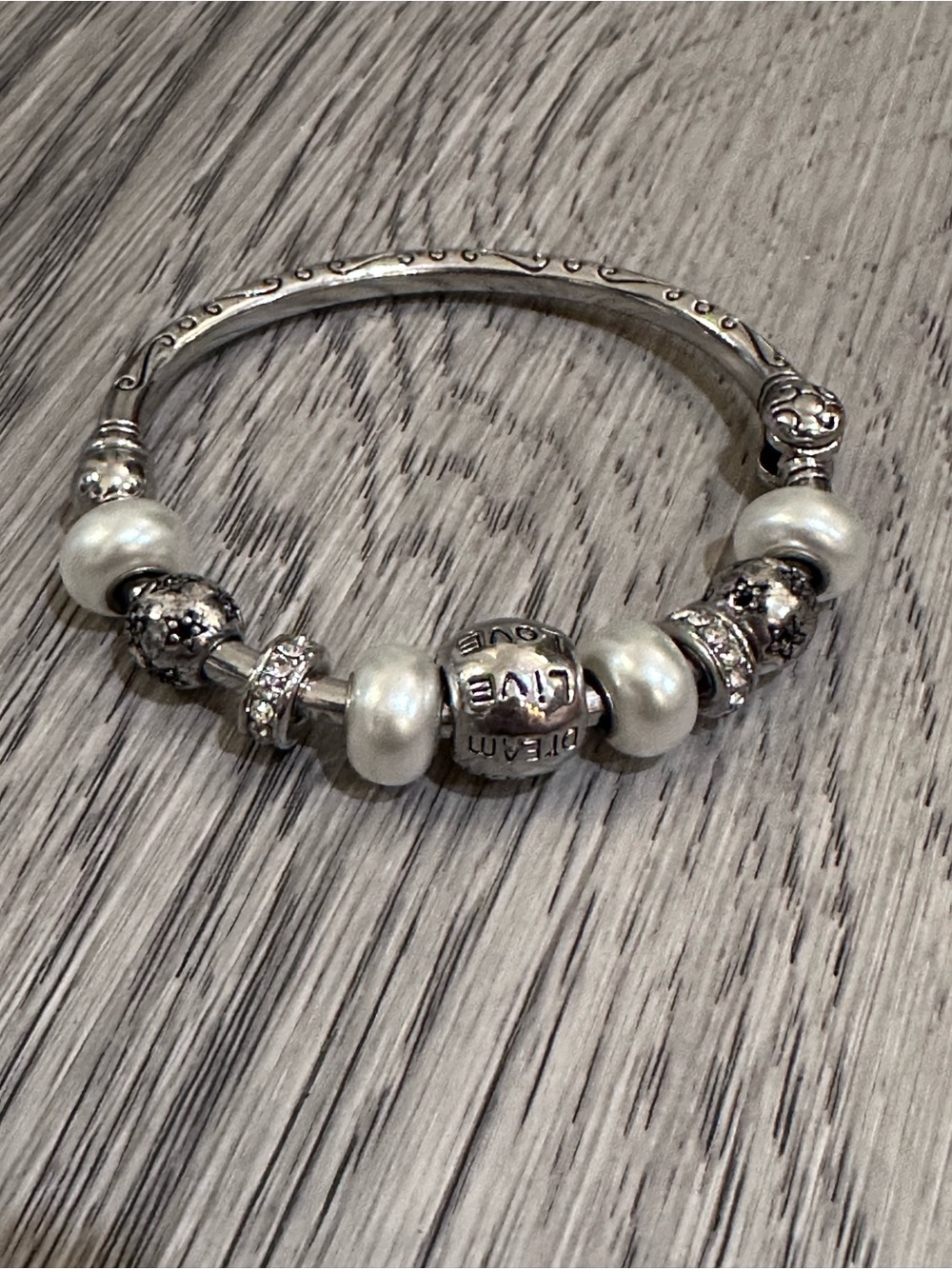 Silver Pearl Accent Charm Bracelet - Live Love Dream Bead